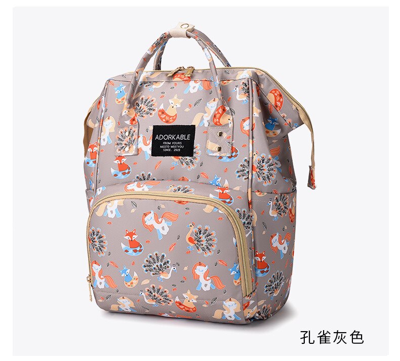 Stijl Mode Luiertas Moeder En Baby Rugzak Mode En Persoonlijkheid Gedrukt Hand Grote Capaciteit Schouder Kraam Tas: Peacock Gray