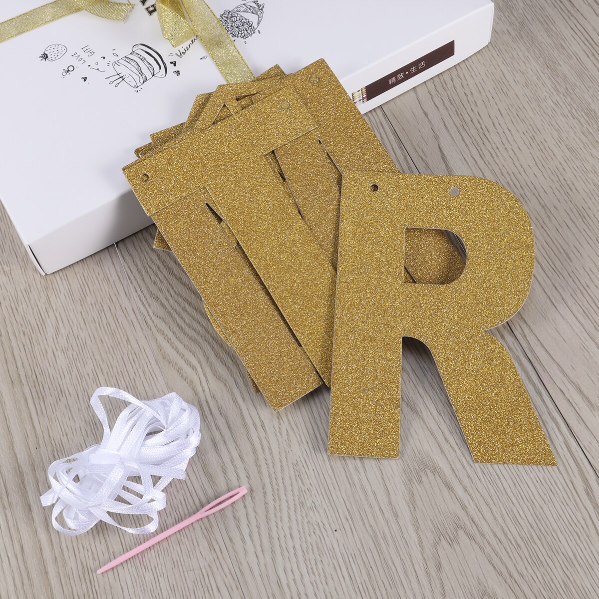 3 meter lige gift brev & ring glitter papir bannere bunting kranser fotoboks rekvisitter til bryllup dekoration