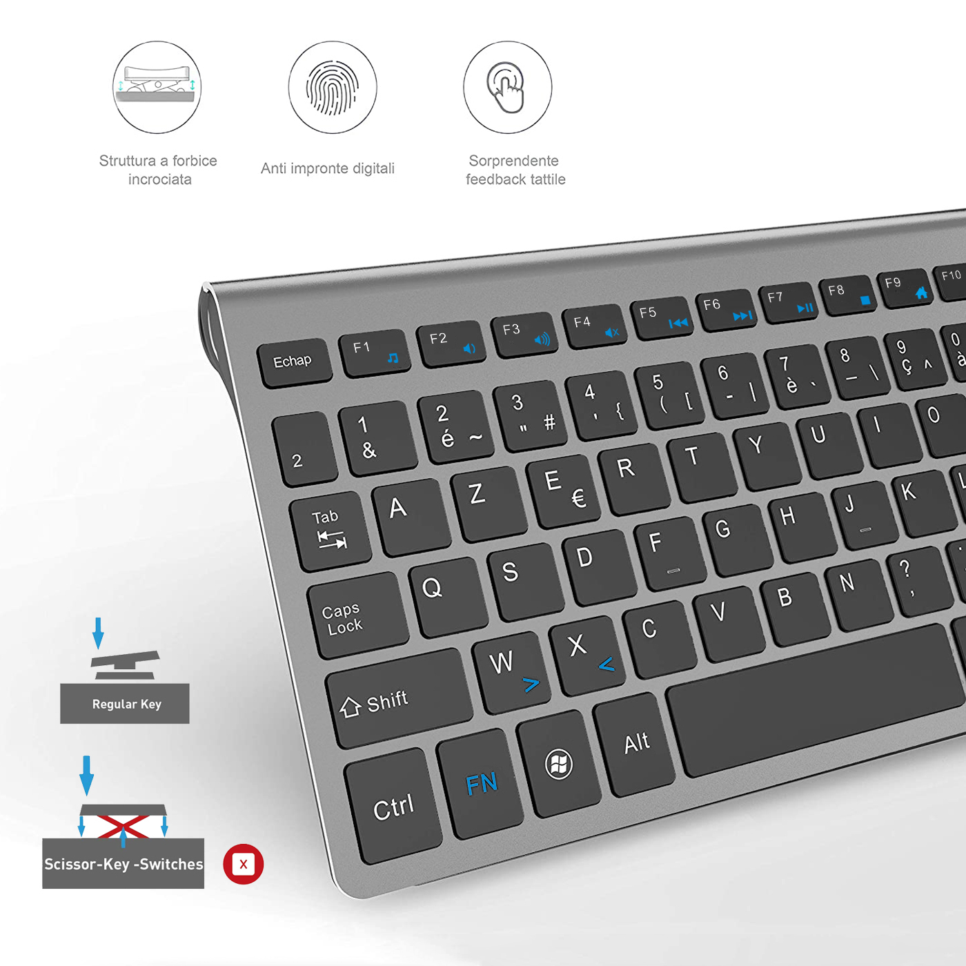 Franse Draadloze Azerty Layout Toetsenbord En Muis Combo Ultra Slim 2.4G Silent Compact Scissor Key Toetsenbord Voor Desktop Laptop