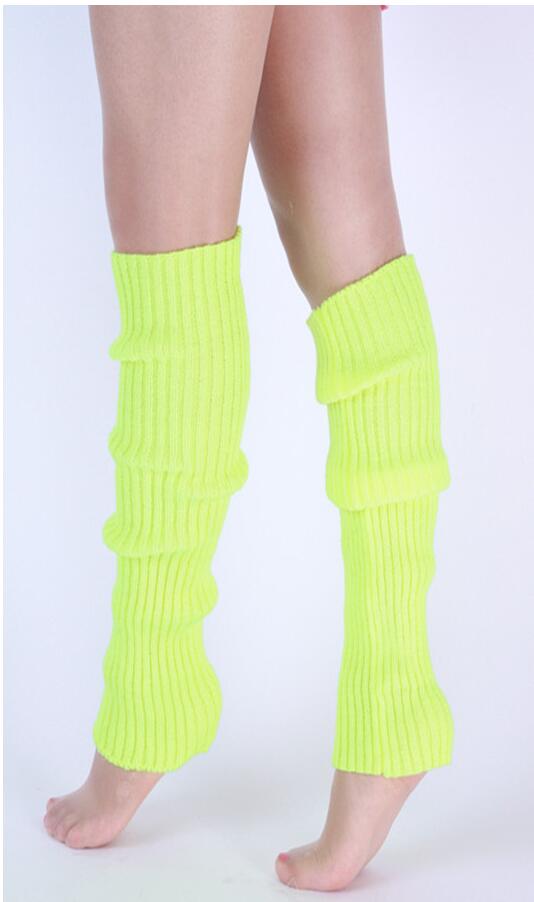Kvinder benvarmere solide benvarmere slik farvehæklet strikket lange benvarmere knæhøje varme støvlesokker kvinder: Fluorescensgul
