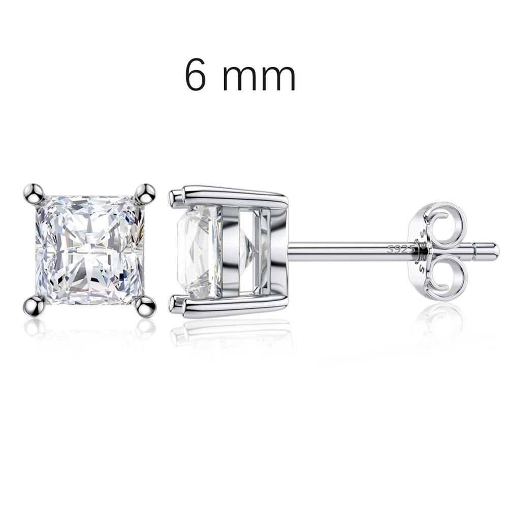 Jiayiqi 925 Sterling Silver Four-Post Square Crystal Zircon Silver Stud Earrings For Women Sterling Silver 925 Jewelry: 6mm