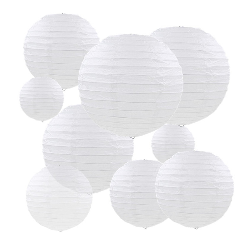 30 Pcs 4 "-12" Wit Papier Lantaarns Chinese Lantaarns Papier Wedding Baby Shower Party Halloween Opknoping Diy decor Favor