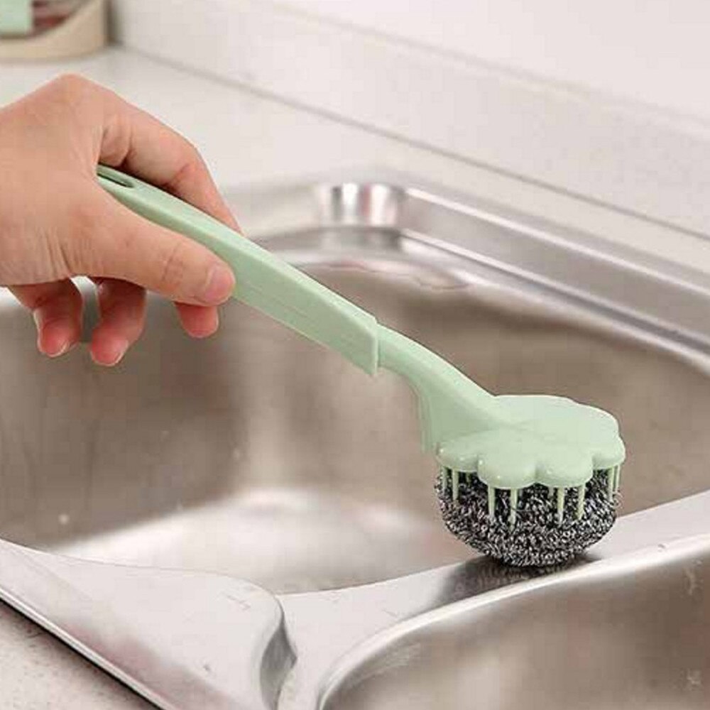 Praktische Keuken Wassen Roestvrij Staaldraad Bal Pot Pan Thuis Schotel Wassen Borstels Handvat Scrubbers Schoonmaken Bal Borstel