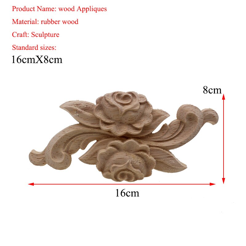 VZLX Flower Wood Carving Natural Wood Appliques for Furniture Cabinet Unpainted Wooden Mouldings Decal Decorative Figurine: 16cmX8cm