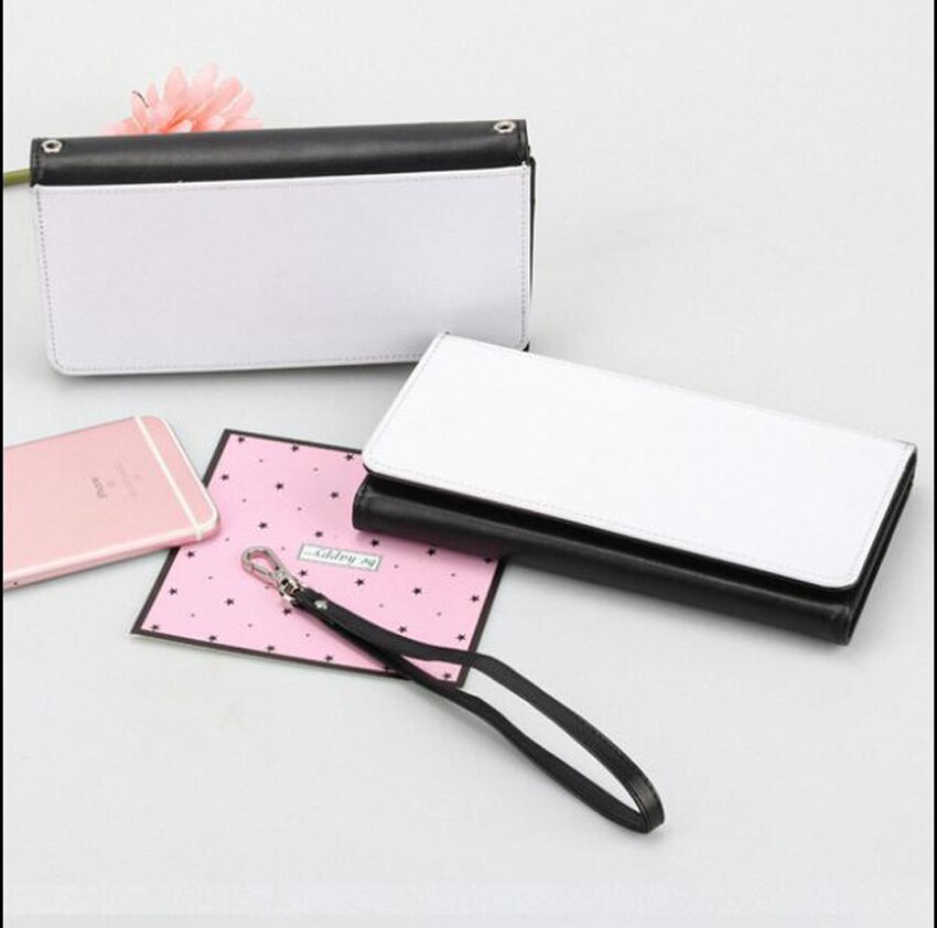 Billetera de sublimación para manualidades, cartera larga con broche multifunción de PU en blanco de una sola cara, 3 uds.