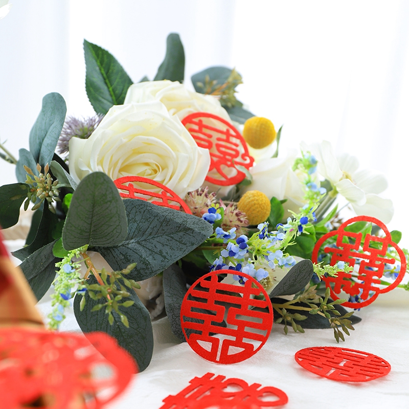 Mini Marriage Stickers Traditional Chinese Wedding Decorations Fruit Plate Xiao Xi Zi Room Throwing Decor Garden Tree Ornaments