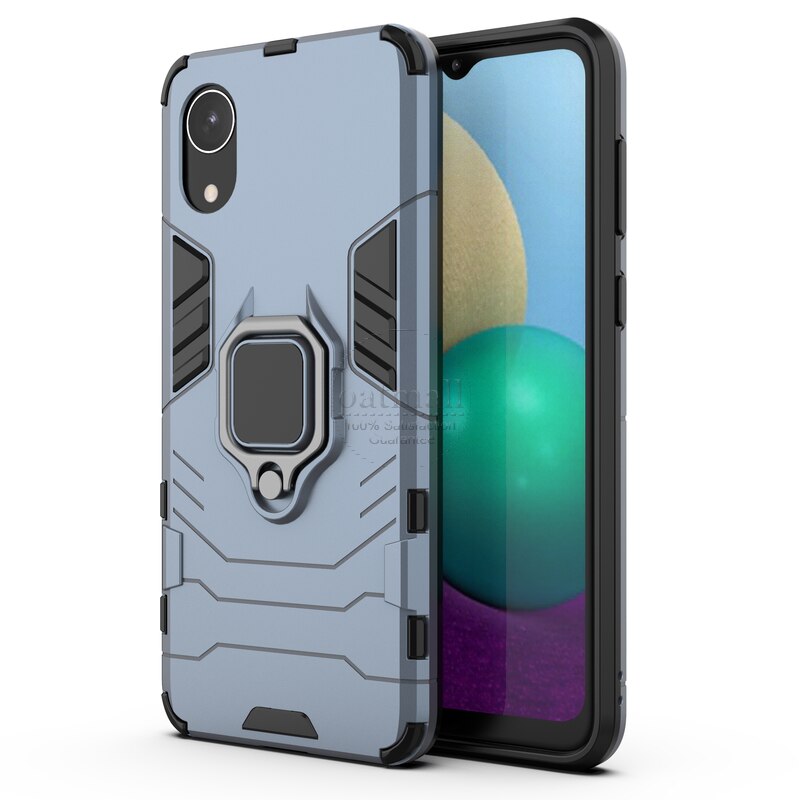Voor Samsung Galaxy A03 Core Case Hybrid Robuuste Armor Kickstand Metalen Vinger Ring Shock Proof Cover Voor Samsung A03 Core gevallen: Deep Blue