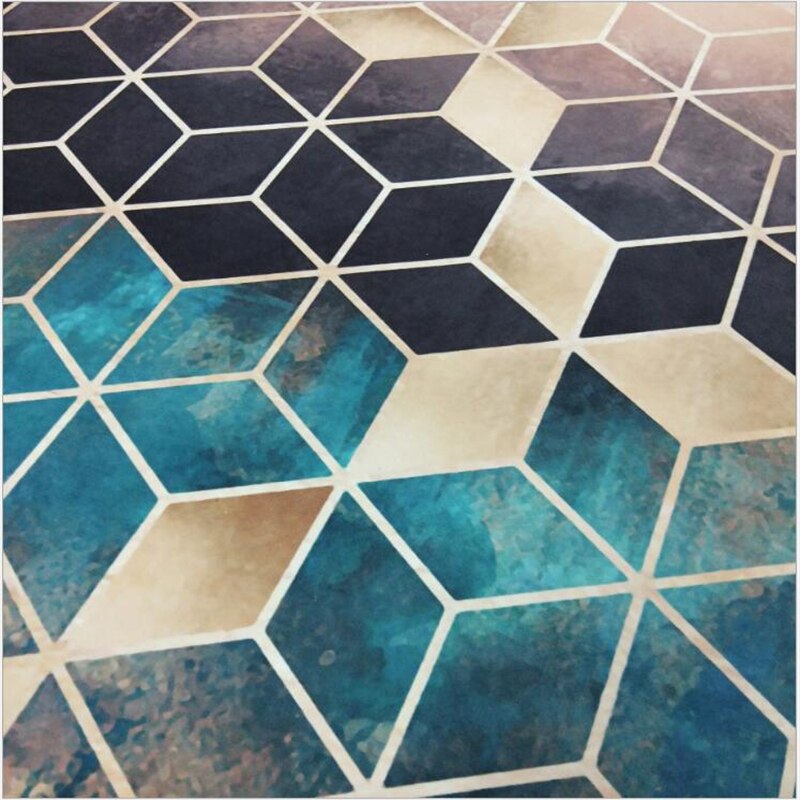 Kitchen Carpet Geometric Gold Line Green Diamond Kitchen Mat Entry Mat Floor Mat Bedroom Bedside Blanket Rugs