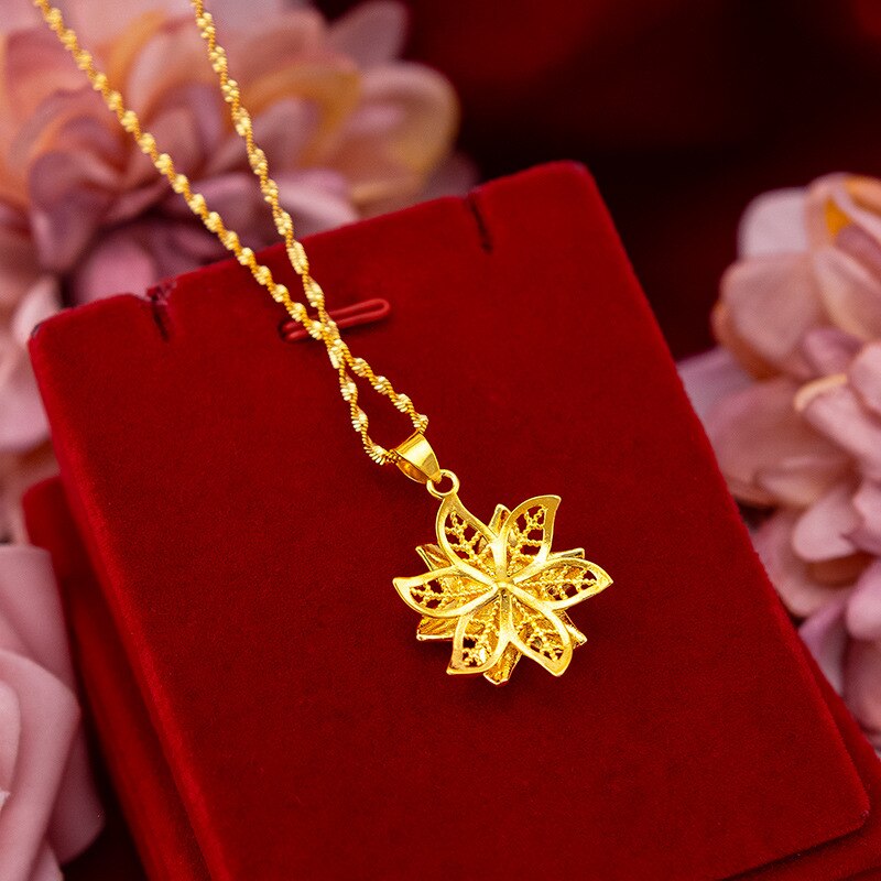 Puur 18K Geel Gouden Ketting Hanger Vrouwen Charme Gouden Ketting Luxe Sieraden voor Vrouwen Kleine Bloem Hanger voor Kerstcadeaus