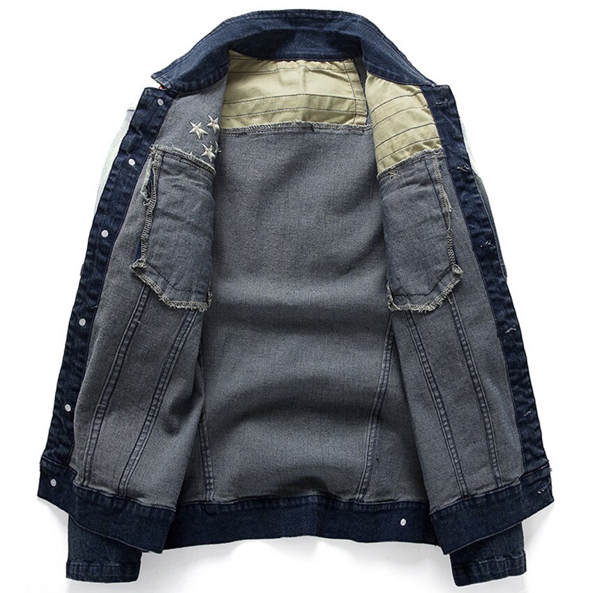 NaranjaSabor-Chaquetas vaqueras de bolsillo de para hombre, chaqueta vaquera entallada con estrellas y rayas, atuendo chaqueta para hombre, abrigos, ropa de N439