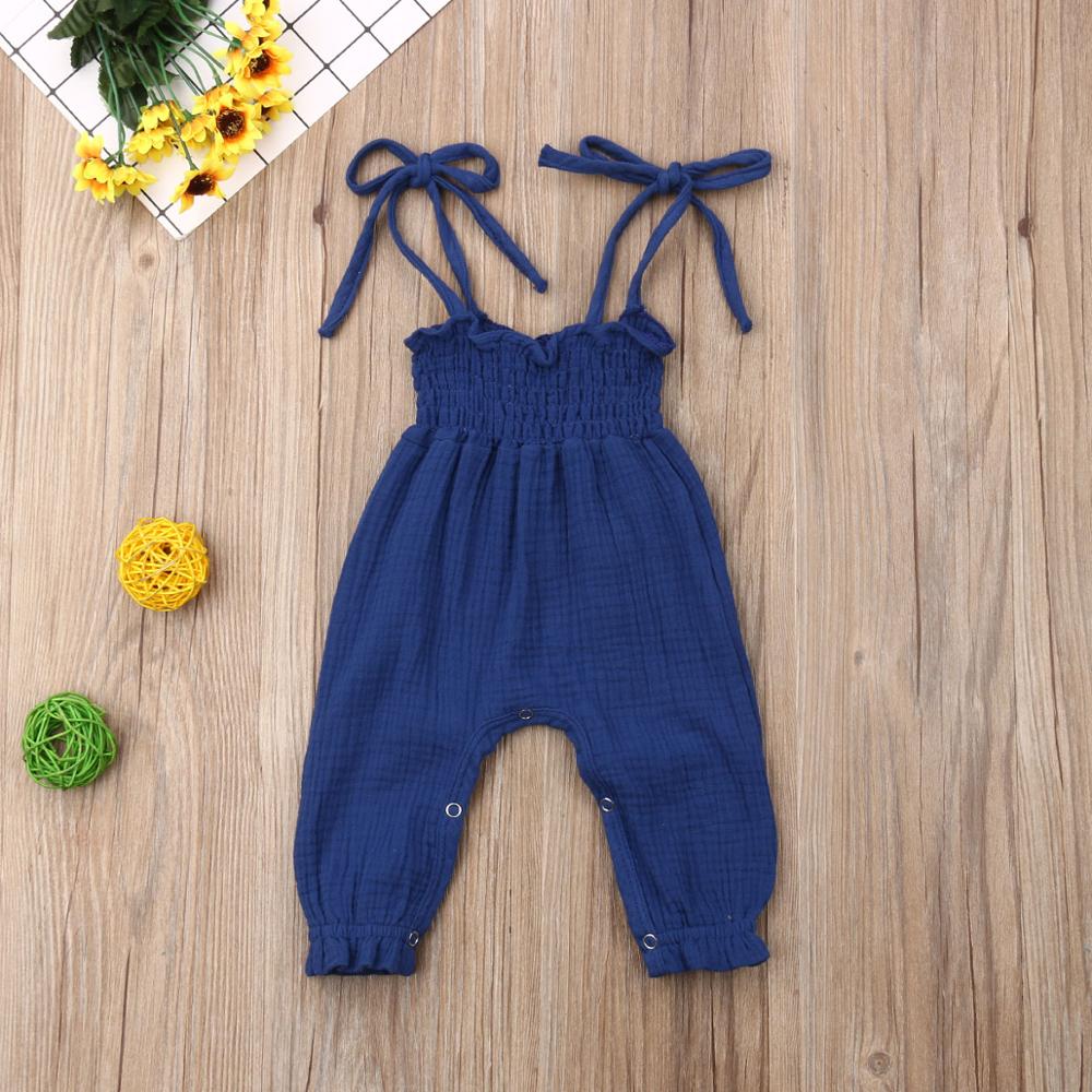 Sommar bebis flickor kläder kläder barn småbarn ärmlös bandage rompers jumpsuit overall spädbarn flickor bomull playsuit