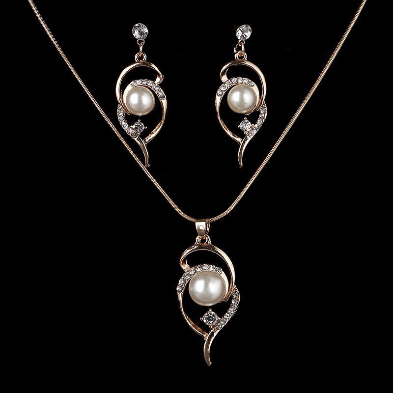 Zoshi Gouden Bruids Sieraden Sets Voor Vrouwen Gesimuleerde Pearl Hollow Hanger Ketting Oorbellen Delicate Bruiloft Sets