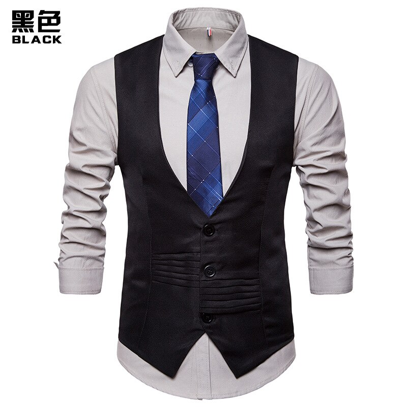 Männer formell Geschäft Kleid Anzug Weste Neue schlank passen Singel gebrüstet ärmellos Weste Männer Gilet Colete Masculino: Schwarz / L