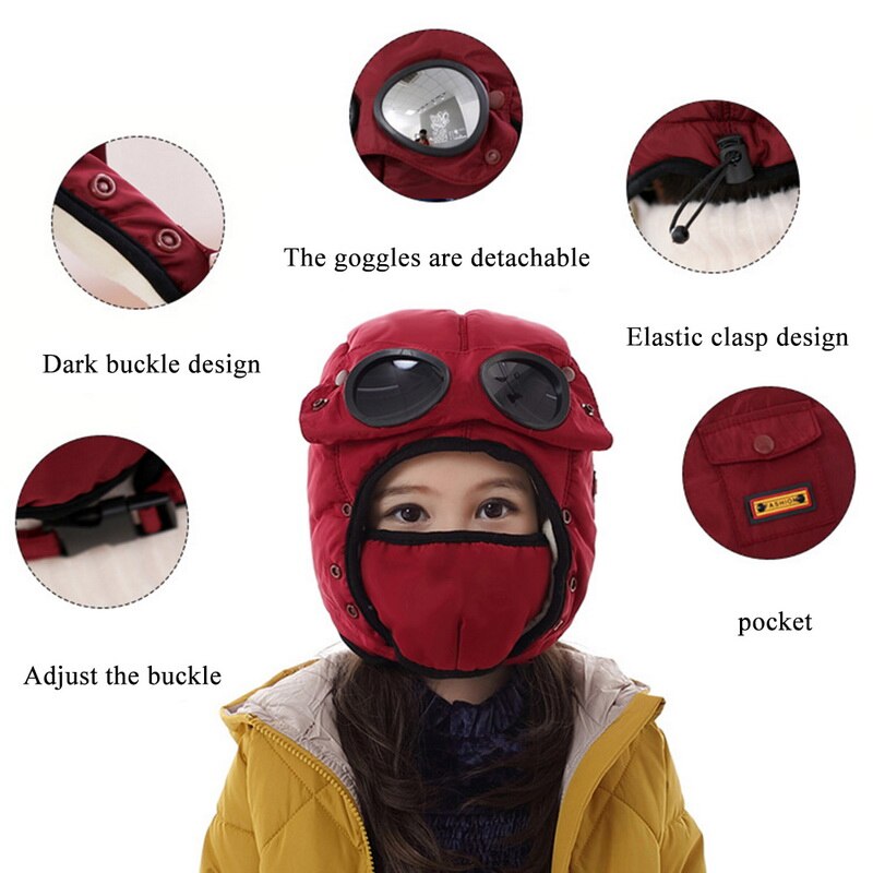 Vrouwen mannen winter russische waterdichte capuchon pilotenmutsen leifeng hoeden bombermuts met bril voor jongens en meisjes ademende oorkleppen pet