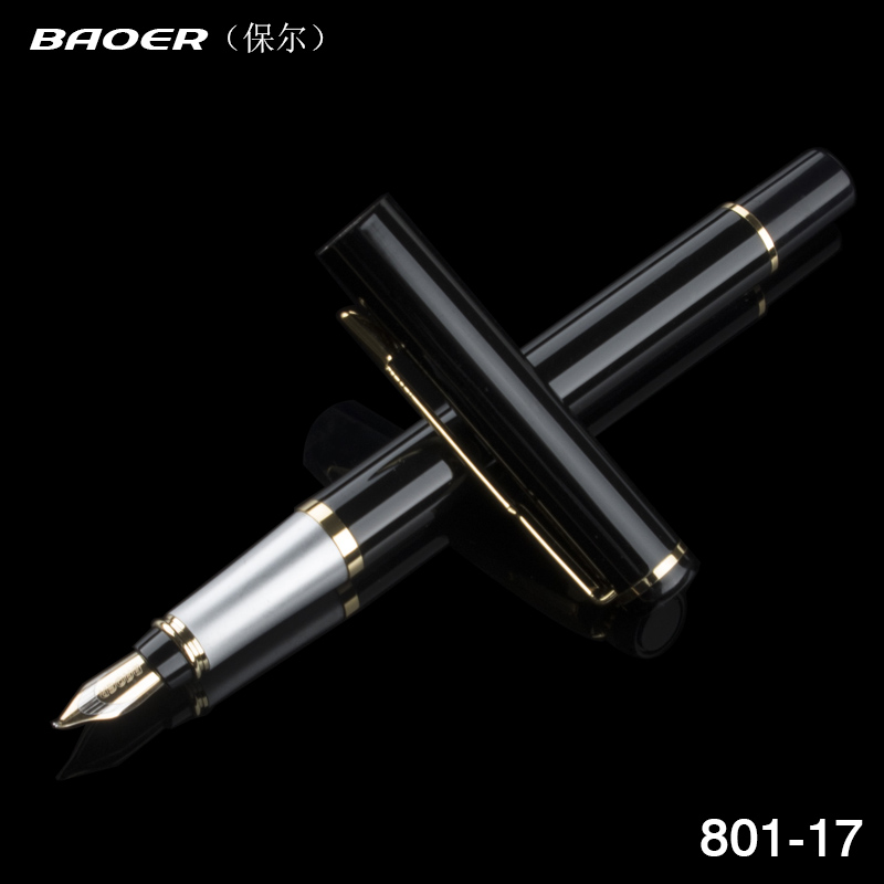 Baoer 801 Executive Golden and Silver Fine Nib tip Ink pen Stationery School Office birthday Writing metal Fountain Pen: U / 1.0MM