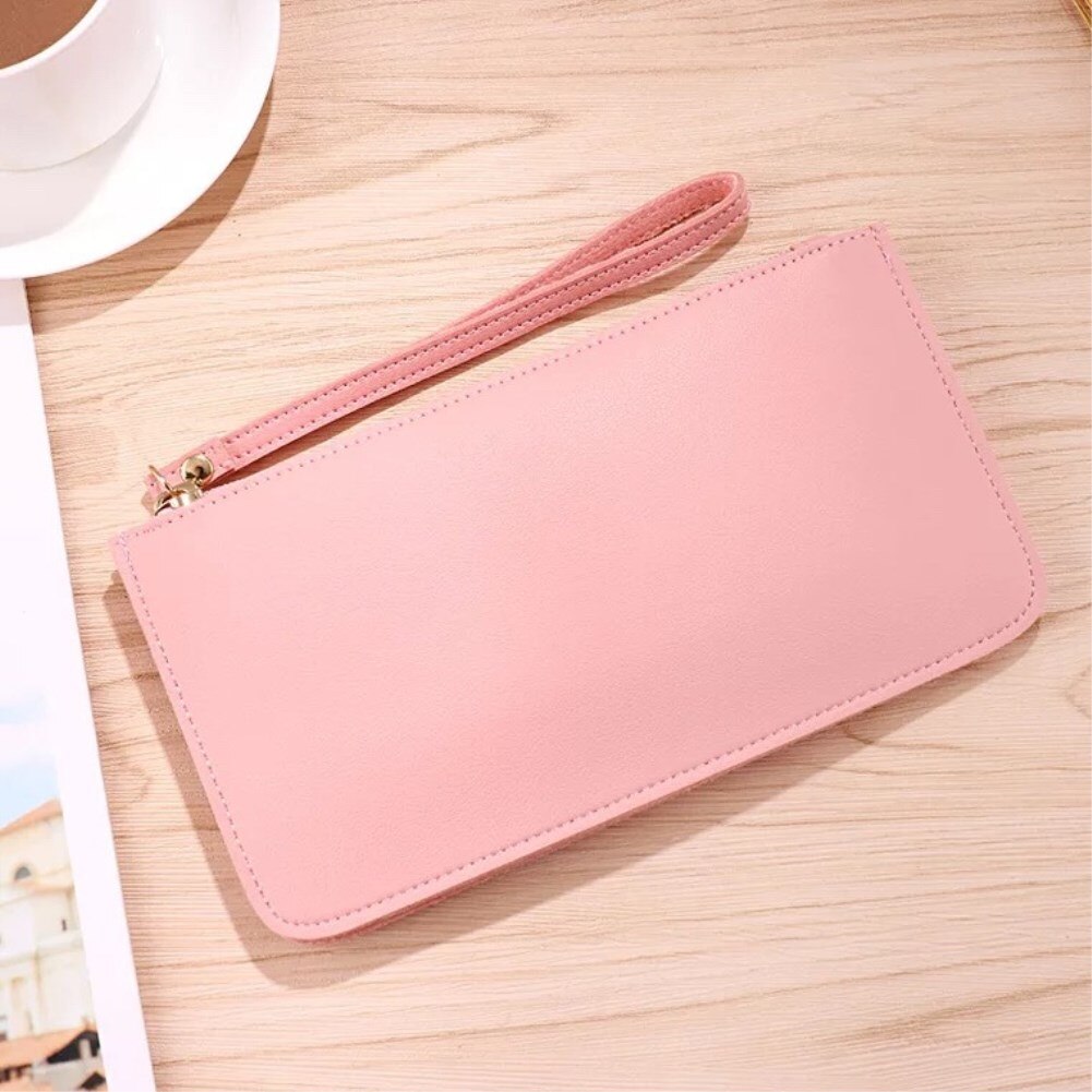 Women Wallet Lady Leather Wallet Long Card Holder Phone Bag Case Purse Lovely Evening Handbag: Pink