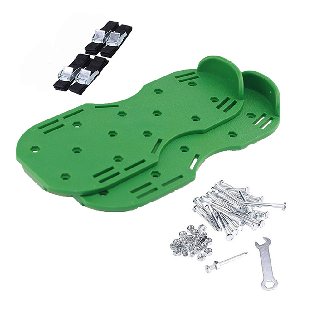Aérateur de chaussures de pelouse, outil efficace pour aérer le sol de cour, sandales aérées à pointes de 2.2 "avec 2 sangles réglables, boucle métallique: green