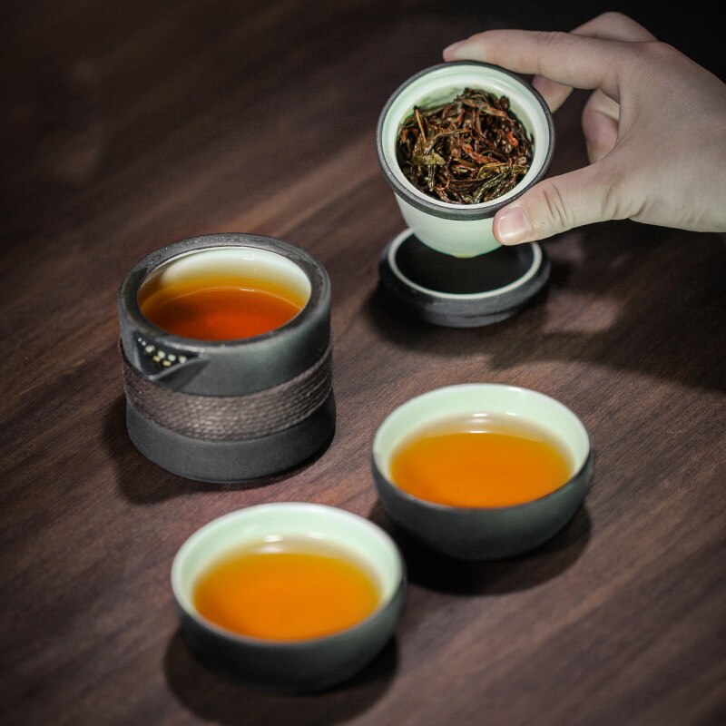 Portable Teapot Tea Cup Set Travel Tea Set Home Office Ceramics One Pot Two Cups Simple Tea Set