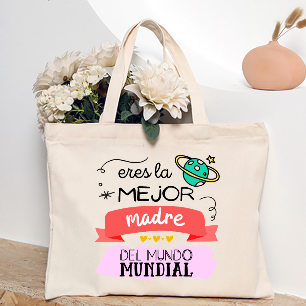 Tengo una mejor mamá del mundo, bolso de hombro estampado para mujer, bolso de lona, bolsos de compras para mujer, de cumpleaños para el día de la madre: Castaño