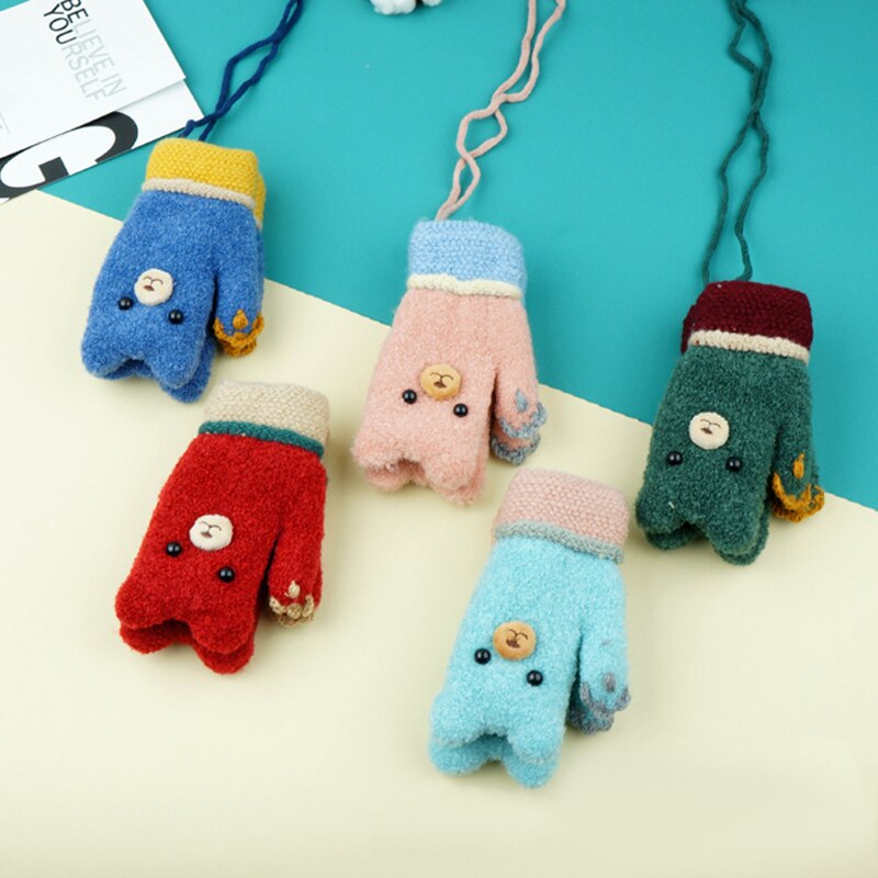 1Pcs Drie-Dimensionale Cartoon Kinderen Glovesknitting Handschoenen Cartoon Kind Warm Houden Winter Mooie Mode Opknoping Nek