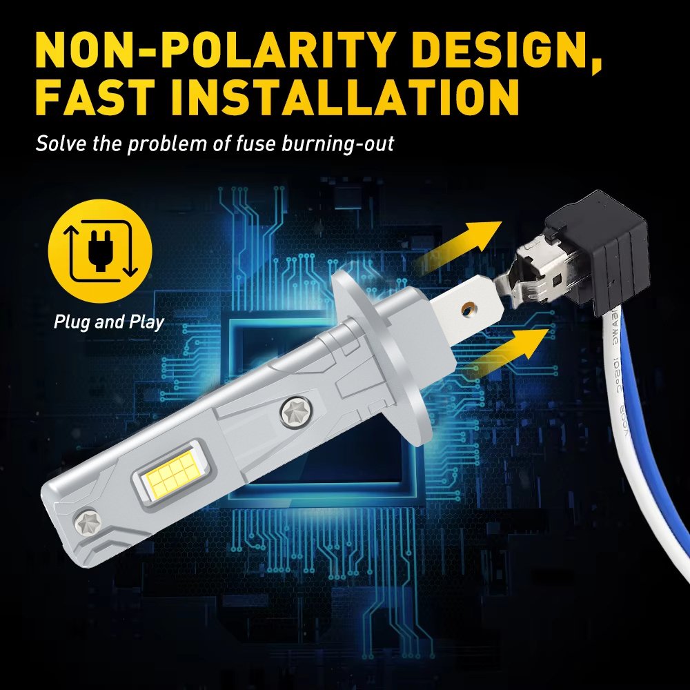 2 Stuks Mini H1 Led Koplampen Canbus 26000LM Super Heldere Auto Head Light Fanless 1: 1 Size Auto Lamp 12V 200W 6000K Wit