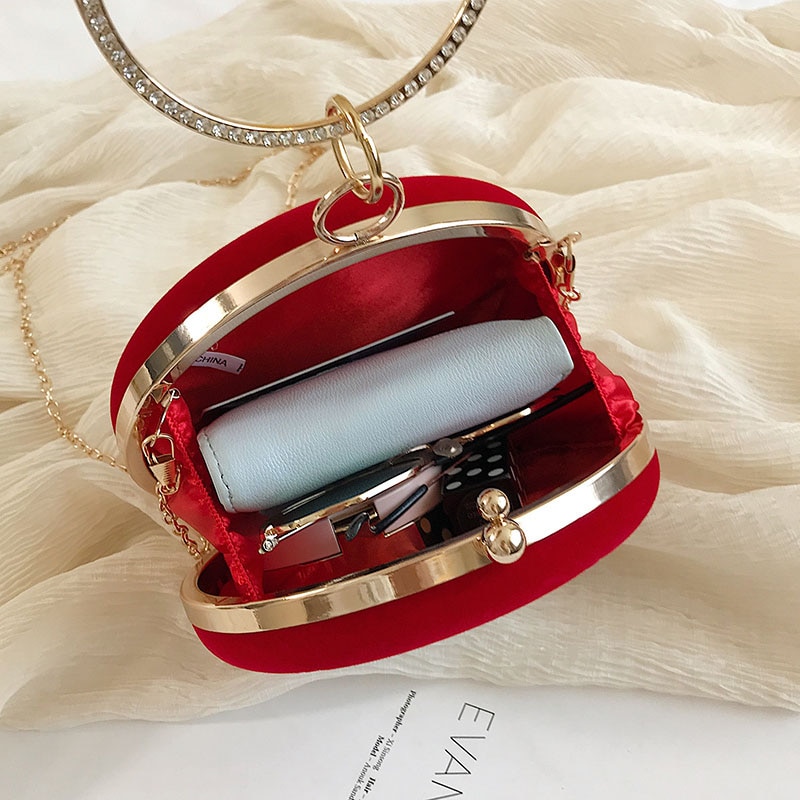 Rød clutch pung kvinder rund aftentaske krystal diamant bryllup pung håndtaske udsøgt kæde skuldertasker ftb 141