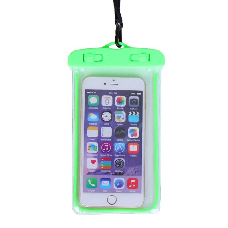 19 x 10.5cm universal lysende vandtæt pose undervands gennemsigtig mobiltelefon tørpose bærbar telefon taske med nakkestrop: B