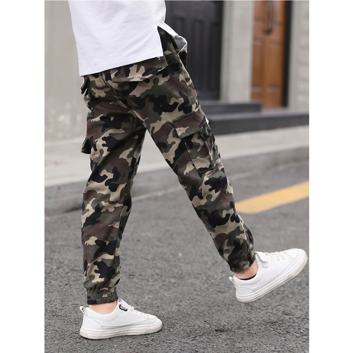 Children Boys Camouflage Pants Casual Cargo Pants Kids Cotton Trousers Elastic Waistband Sport Pants Teenage Boys Sweatpants