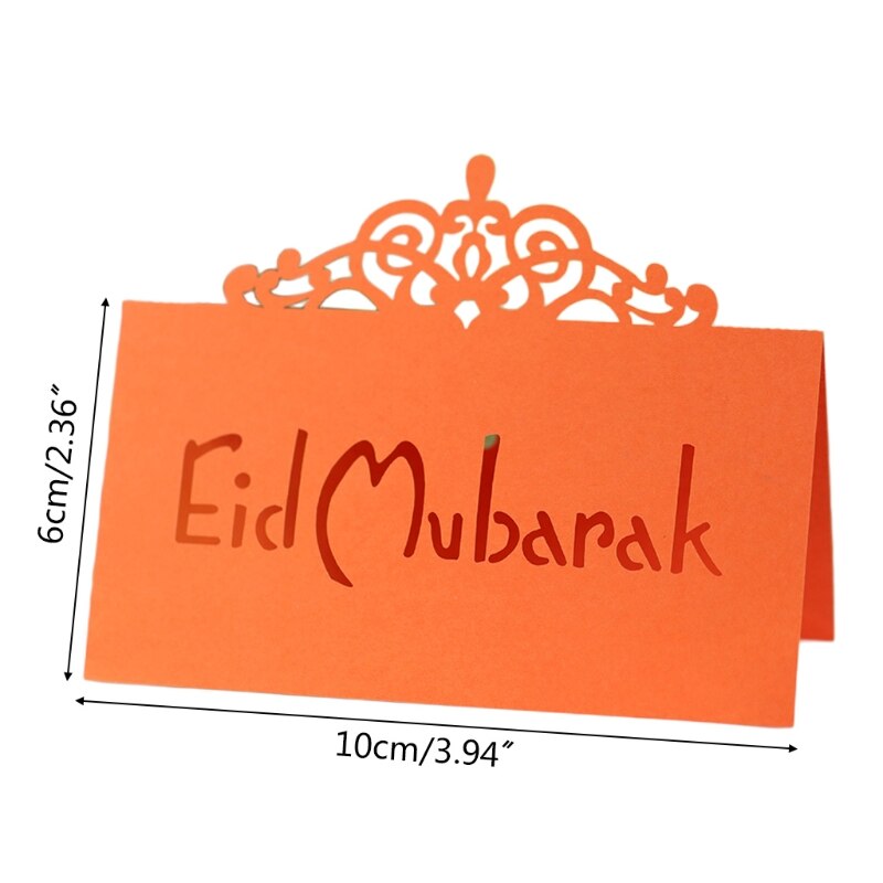 100Pcs 3D Bloemen Kroon Eid Mubarak Tafel Card Ramadan Kareem Holle Letters Papier Placecard Moslim Party Decoratie