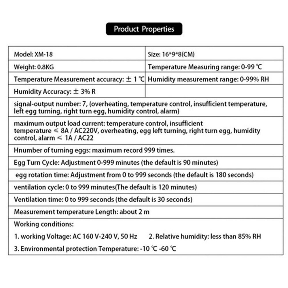 XM-18 Automatic Incubator Controller Thermostat Egg Hatcher Temperature Humidity 4 Screen Farm Egg Incubator Control System 110V