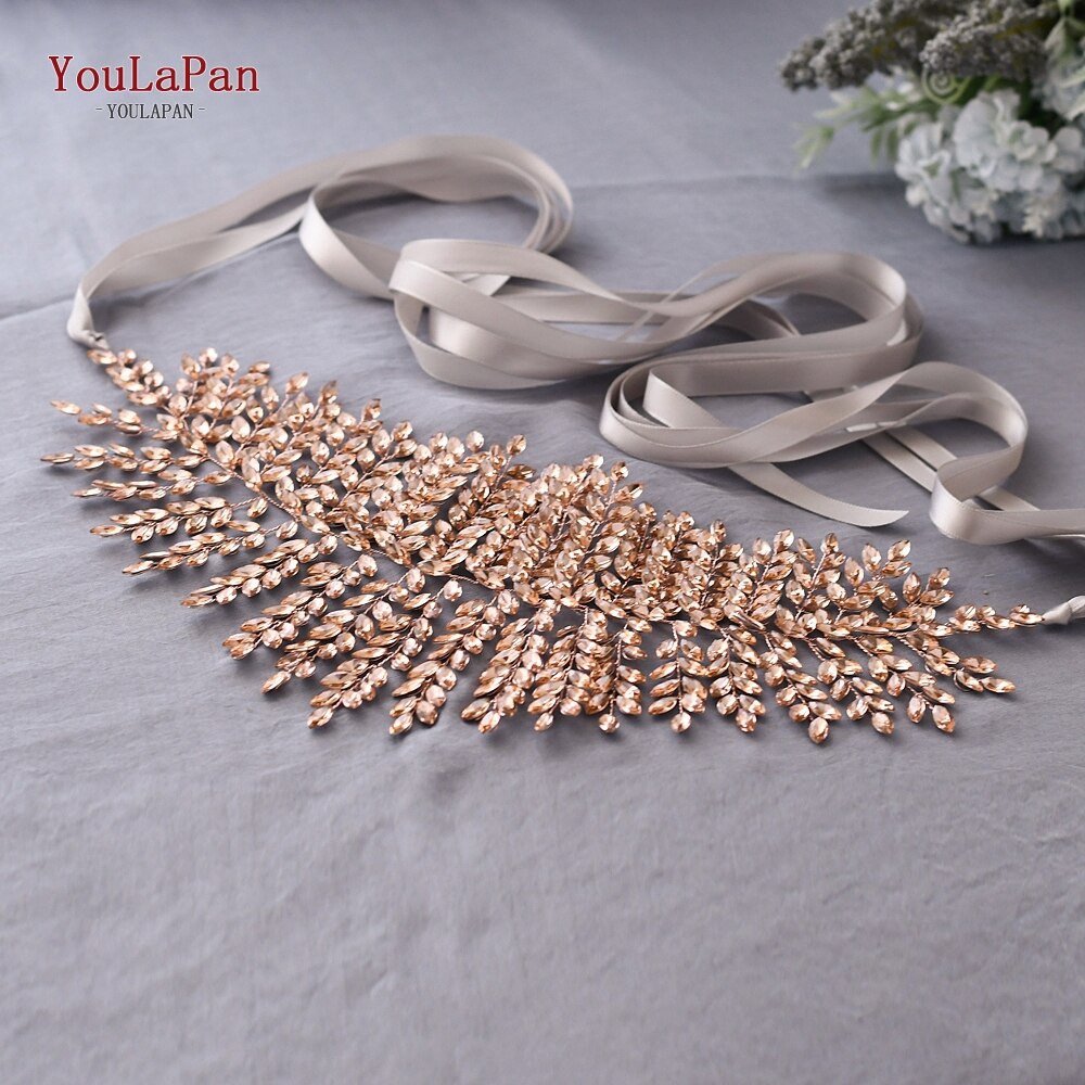 YouLaPan rose cristal bijoux ceinture pour robe formelle rouge brillant ceinture pour femmes ceinture de bal pour robe strass femmes ceinture SH238-P: Gray ribbon