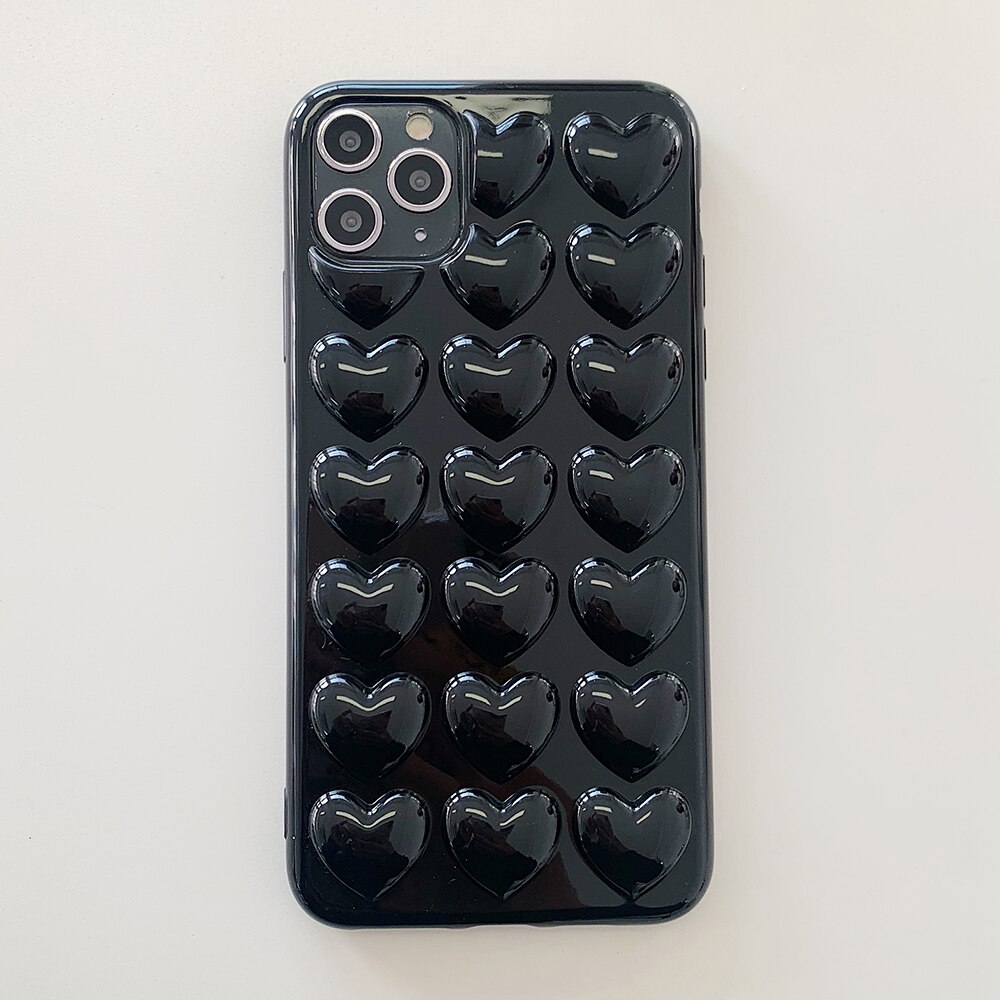 Lovecom 3D Hart Telefoon Case Voor Iphone 11 Pro Max Xr Xs Max 7 8 6 Plus Case Soft tpu Candy Kleur Telefoon Cover Met Lanyard: For iPhone XS Max / Black