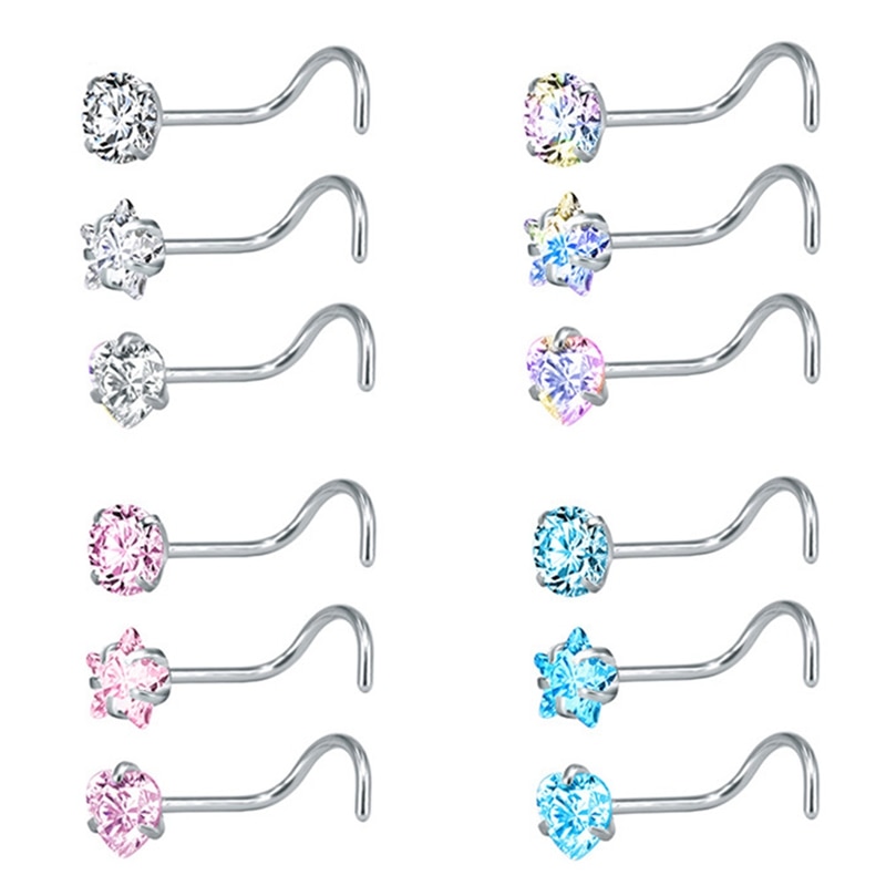 Juego de 3 unids/set de Piercings para la Nariz, Piercing de cristal de Circonia cúbica, de acero inoxidable, estrella, joyería para mujer