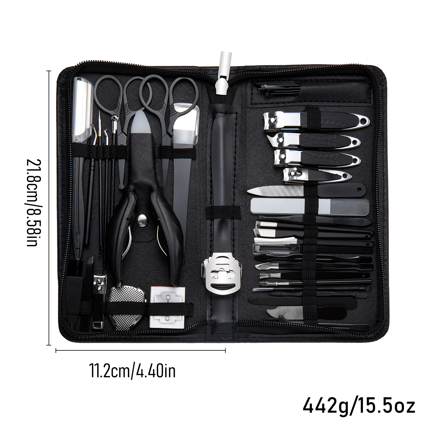 40Pcs Manicure Set Nail Clippers Kit Cuticle Scissors Stainless Steel Foot Care Tools with Leather Case Foot Rasps Callus Shaver: black