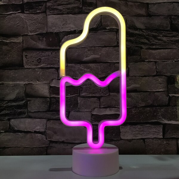LED néon mur Art signe lumières animaux modèle nuit lampe 5V USB/à piles chambre décor maison fête décoration: Ice cream A