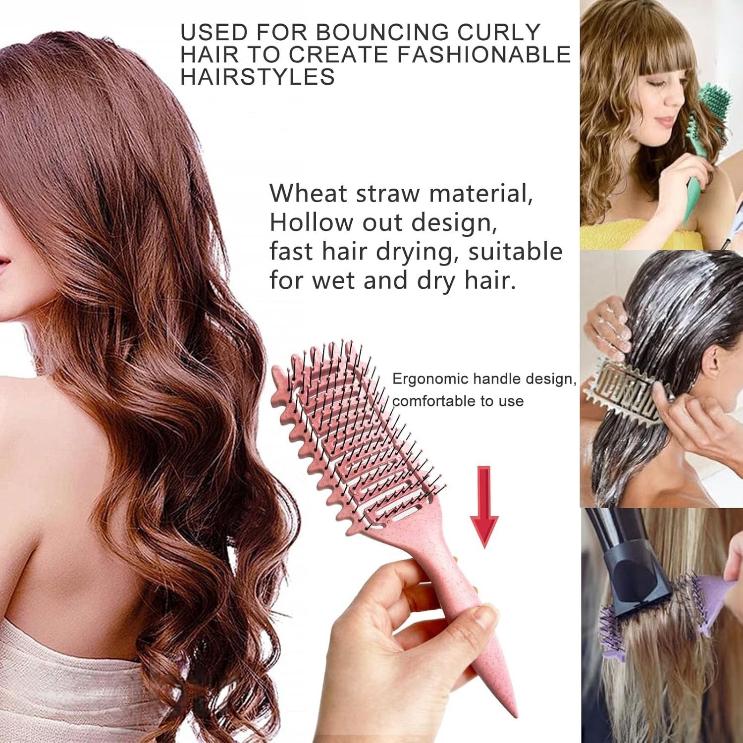 Tragbare Bürste für lockiges Haar, aushöhlen, Curl Define-Styling-Bürste, Bartkamm, Styling-Entwirrungsbürste, Mehrzweck-Styling für zu Hause