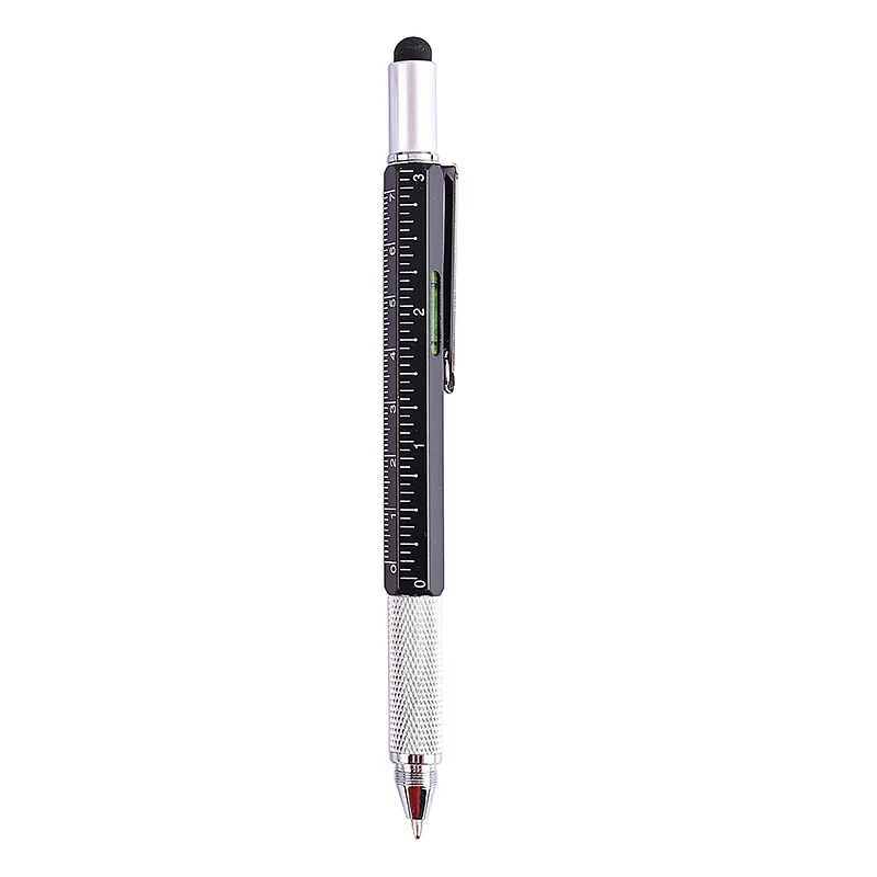 7 in1 Multifunction Ballpoint Pen With Modern Handheld Tool Measure Technical Ruler Screwdriver Touch Screen Stylus Spirit Level: Black