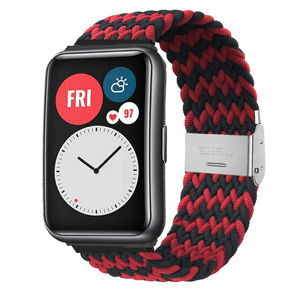 Rem til huawei watch fit 2- rem flettet nylonrem justerbar udskiftningsrem til huawei watch fit-remme: Mørkeblå sort / 16mm