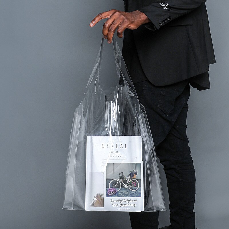 Bolsa feminina transparente pvc, bolsa de mão feminina impermeável feita em pvc com alça carteiro: Transparent