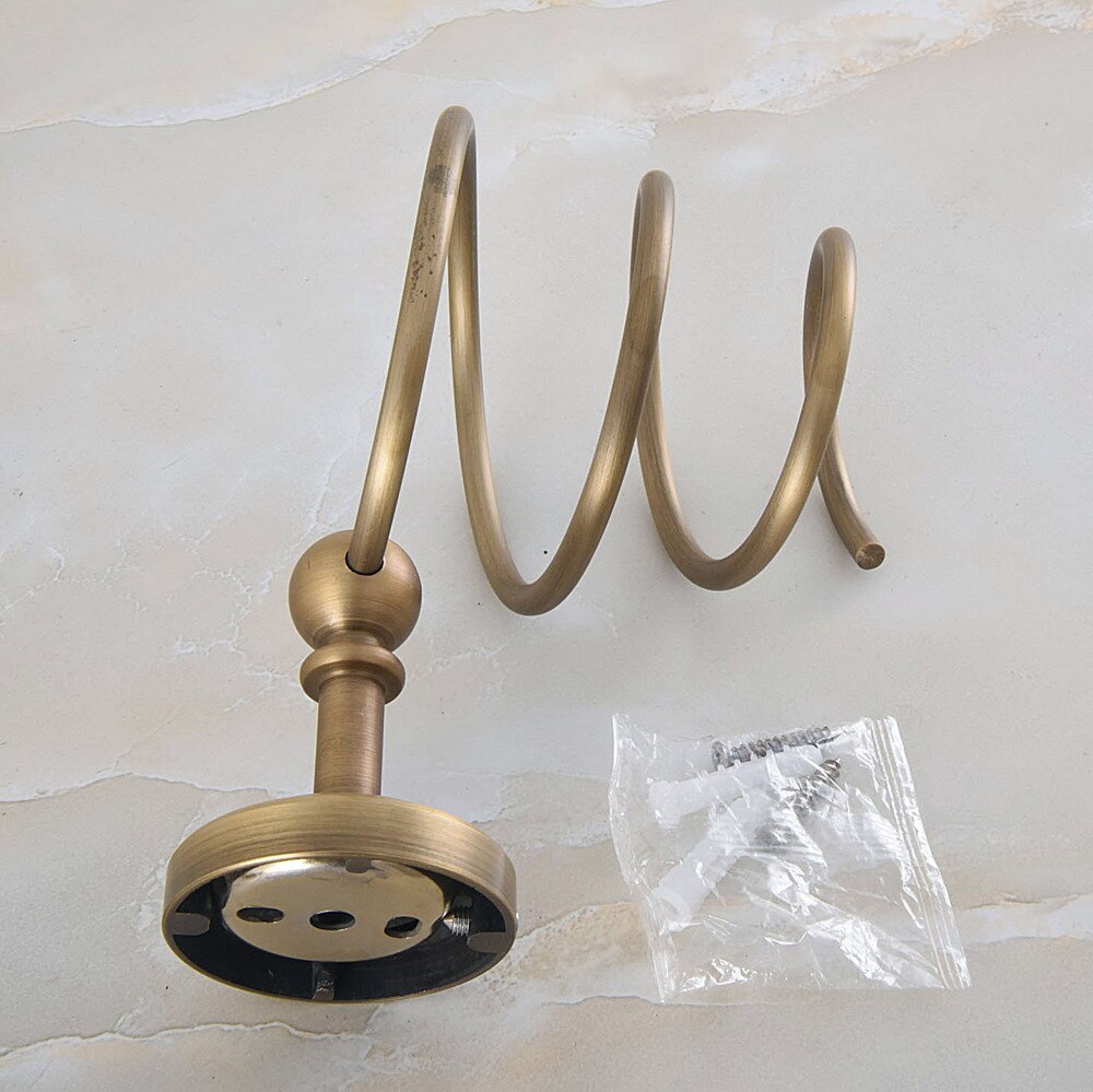 Vintage antieke föhnhouder van messing, aan de muur te bevestigen föhnhouder, badkameraccessoires, badbeslag, badkamerfitting mba 730