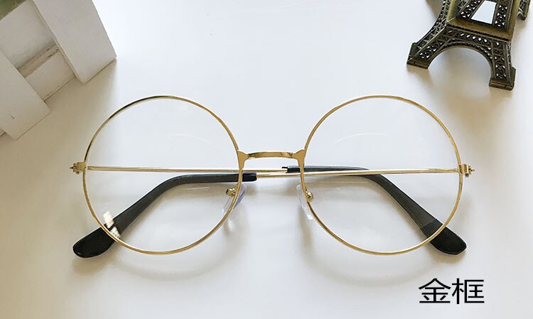 Vrouwen/Mannen Retro Grote Ronde Glazen Transparante Metalen Brilmontuur Eyewear Accessoires Bril Brillen 3 Kleuren: gold