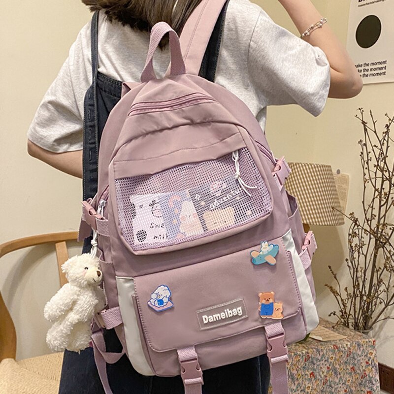 Nowe wiele kieszeni wodoodporny plecak nylonowy kobiet o dużej pojemności Kawaii tornister dla nastoletnich dziewczęca torba podróżna Mochila Bookbag