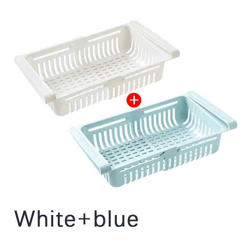 Storage Holders Kitchen Organizer Adjustable Kitchen Rack Refrigerator Storage Fridge Freezer Shelf Holder Drawer Organiser 3pcs: White Blue