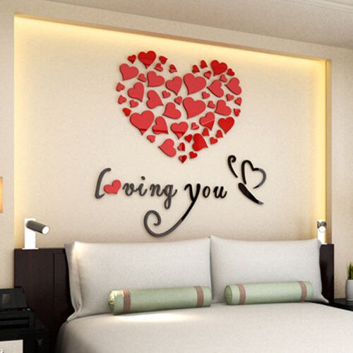 Ensemble Salle De Mariage Beauté Romatical Amour Coeur DIY 3D Miroir Acrylique Stickers Muraux Accueil Porte Art Décor