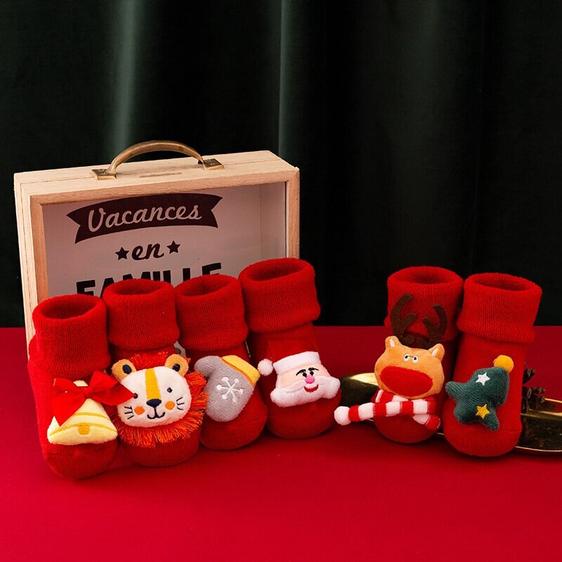 Calcetines navideños para bebé, medias suaves y cálidas, antideslizantes, de invierno