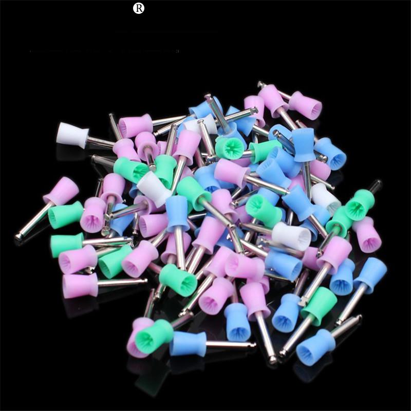 100 Stuks Dental Polijsten Cup Tand Polish Kleurrijke Rubber Polijsten Borstel Polijstmachine Prophy Cup Voor Lage Snelheid Handstuk Dental Lab