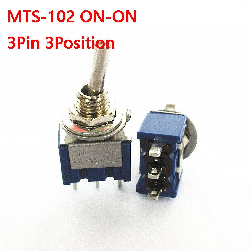 10pcs MTS-102 MTS-103 MTS-202 MTS-203 Miniature Toggle Switch Single Pole Double Throw ON-OFF-ON/ON-ON 120VAC 6A: MTS-102