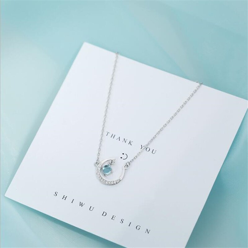 Temperament Diamond Moon 925 Sterling Silver Jewelry Simple Temperament Clavicle Chain Pendant Necklaces N118