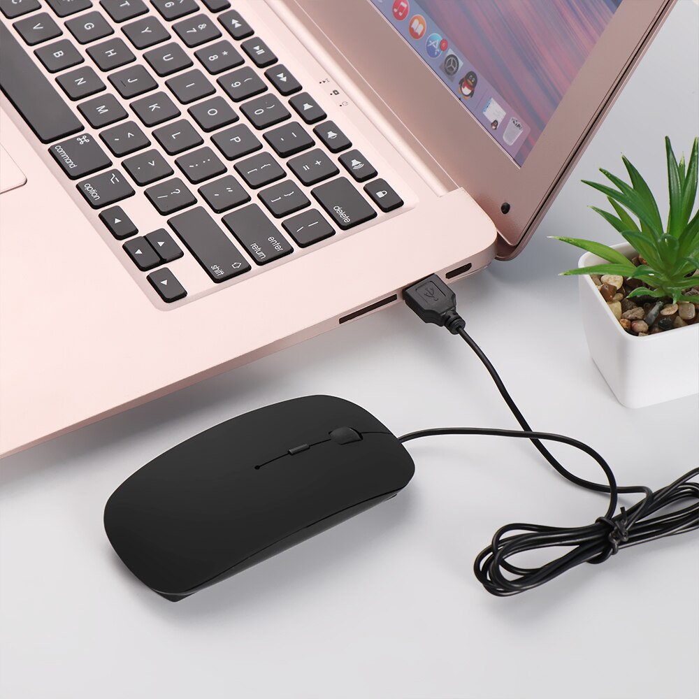1PC Ultra Thin USB Wired Mouse 1600 DPI Mice Mute Button For Laptop PC MacBook Air Pro