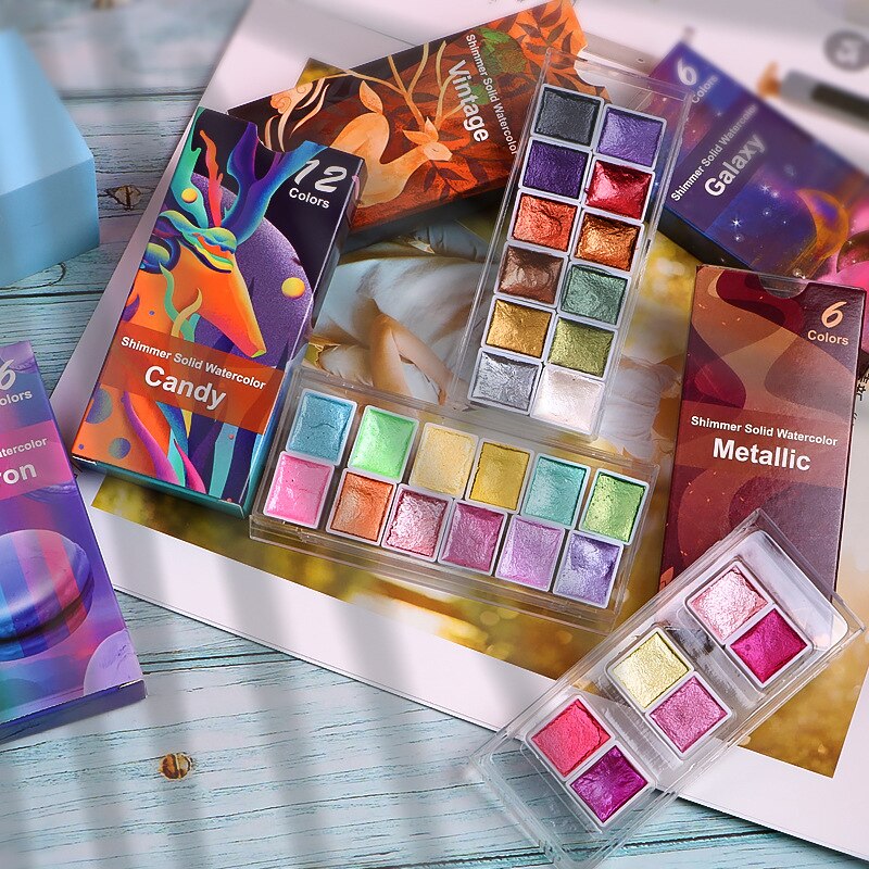 6/12 Pearl Solid Watercolor Paints Metallic Pigment Art Glitter Paint Acrylic Paints Paint By Numbers